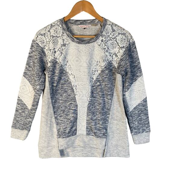 Rebecca Taylor Lace Panel Sweatshirt Pullover Gray Heathered Cute Small - Picture 1 of 12